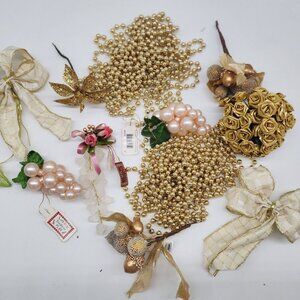 VTG Holiday Crafters Lot Gold Pink White Grapes Beads Roses Fruit String Beads
